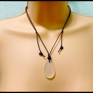 Snowy white frosted beach glass pendant